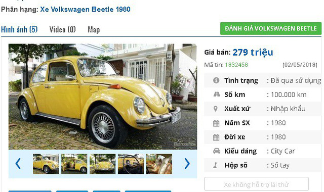 
Chiếc Volkswagen Beetle đời 1980, nhập khẩu được quảng cáo là “đẹp xuất sắc từ trong ra ngoài” này có giá rao bán là 268 triệu đồng. 
