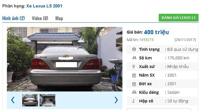
400 triệu đồng là giá của chiếc Lexus LS 430 đời 2001, màu bạc, nhập khẩu này. Một số trang bị tiện ích trên xe được quảng cáo bao gồm “cảm biến quanh xe, phanh khoảng cách, nâng hạ gầm, dàn chỉnh nhạc sau, cốp lạnh, cửa hít 4 cánh, cửa sổ trời, âm thanh Marklevision…”.
