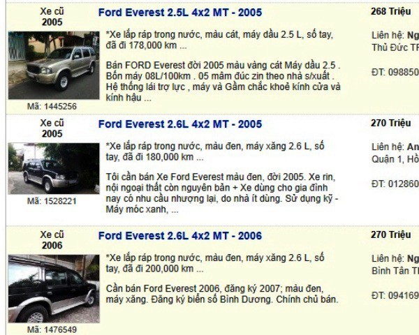 Nhiều mẫu SUV 7 chỗ ngồi đang được rao bán với giá trên dưới 500 triệu đồng.