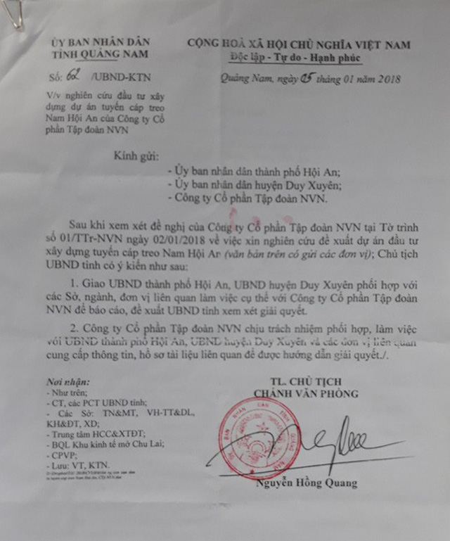 
UBND tỉnh Quảng Nam yêu cầu Hội An và Duy Xuyên báo cáo, đề xuất UBND tỉnh xem xét
