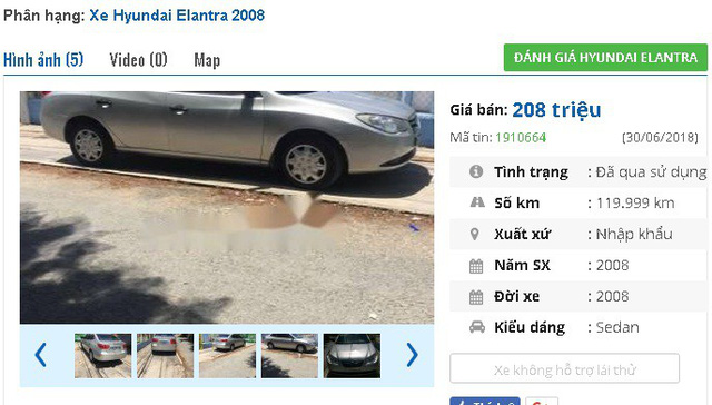 
Giá thấp hơn một chút là chiếc Huyndai Elantra nhập khẩu đời 2008 này. Hiện xe đang được chủ nhân rao bán 208 triệu đồng. 
