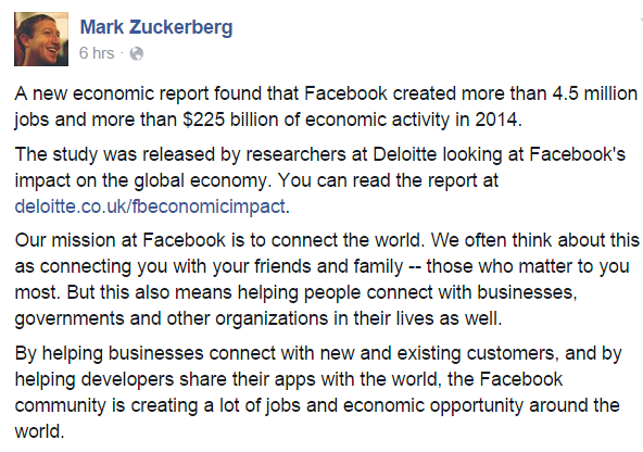 Kinh doanh trên Facebook tạo ra 225 tỷ USD trong năm 2014