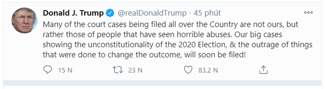 Ông Trump nói bầu cử 2020 là vi hiến, thông báo sắp có vụ kiện lớn - 2