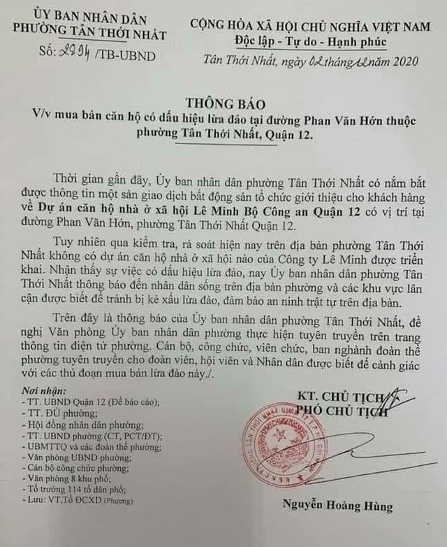 TPHCM: Chính quyền đưa ra cảnh báo dấu hiệu lừa đảo mua bán căn hộ Lê Minh - 1