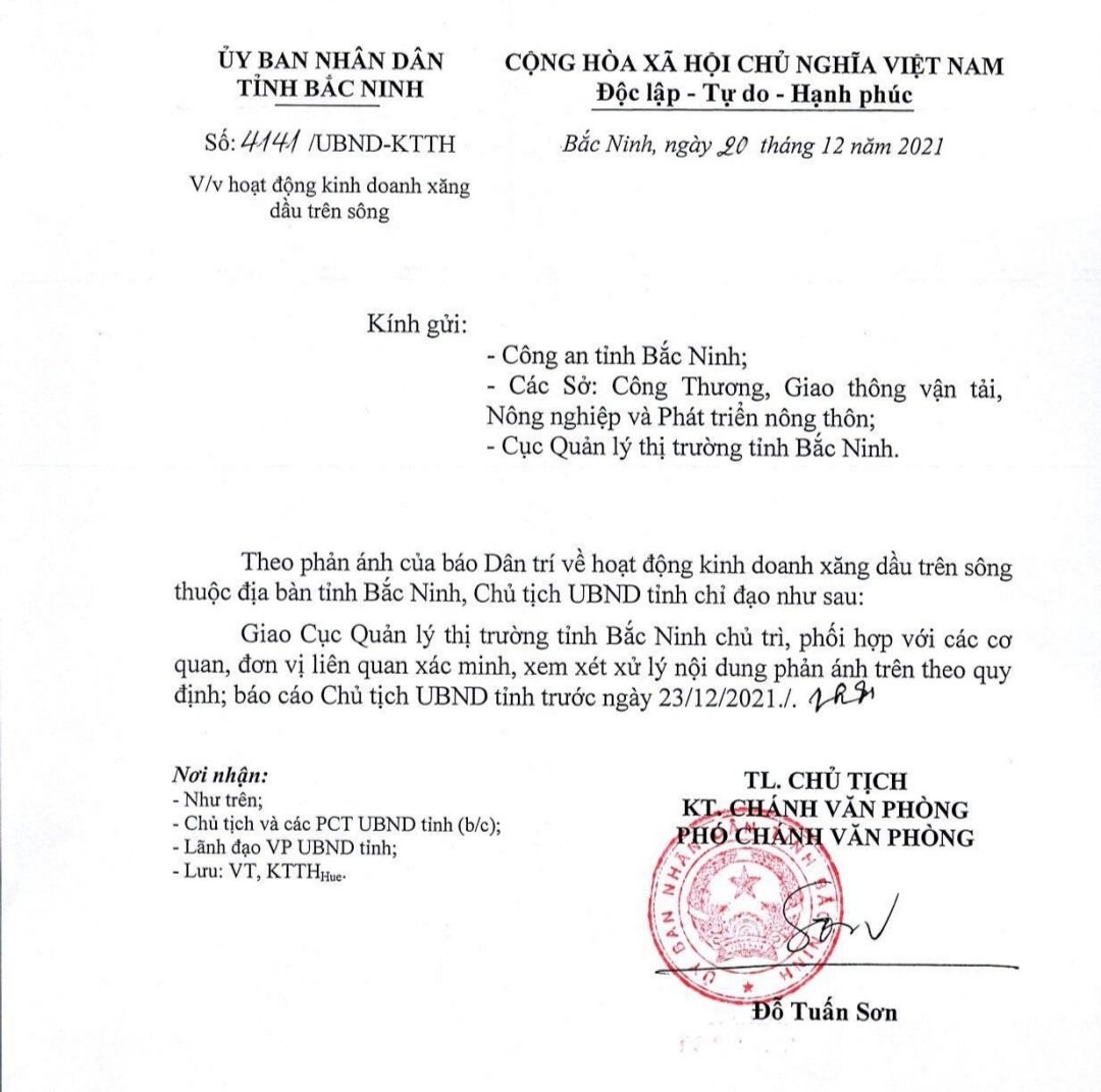 Vụ tàu không số buôn dầu trên sông Đuống: UBND tỉnh Bắc Ninh chỉ đạo khẩn